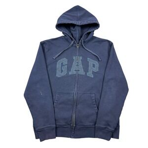 Y2K GAP Hoodie Men Large Blue Full Zip Sweatshirt Spell Out Logo 2000s Surfer